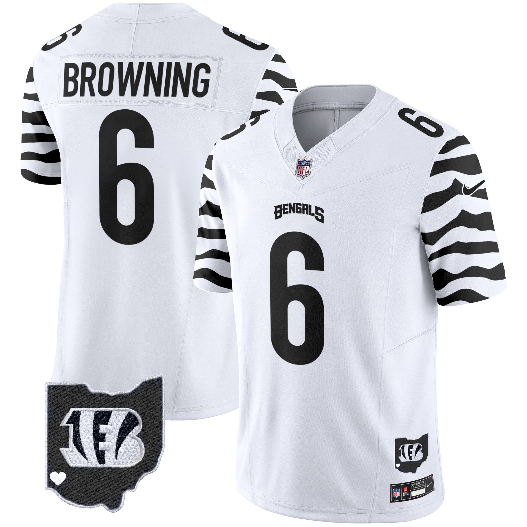 Men Cincinnati Bengals #6 Browning White 2024 Nike Stripes Vapor Limited NFL Jersey